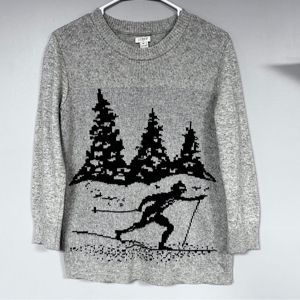 J. Crew Ski Alpine Wool Blend Gray & Black Scandi Girl , 3/4 Sleeve Sweater ,M